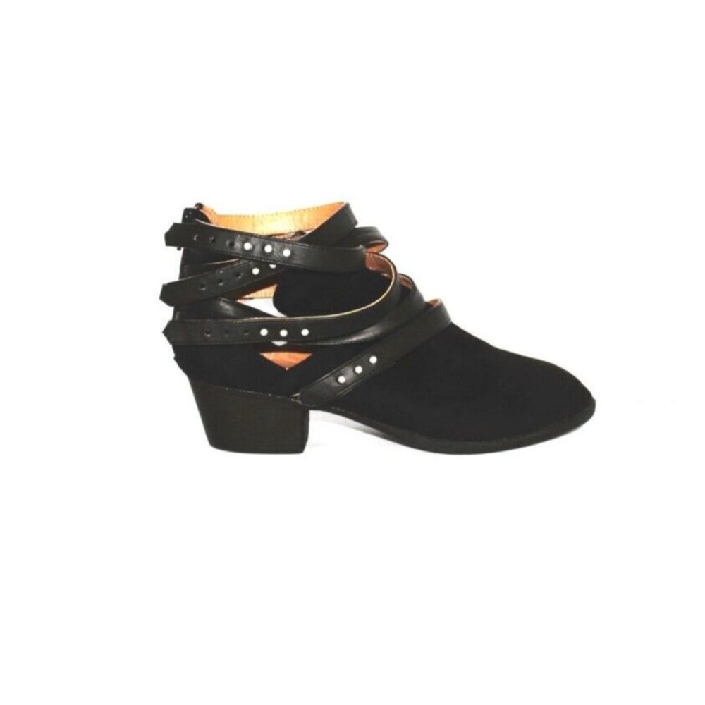 Wild Diva Lounge Strappy Black Ankle Boots Shoes Audrey 11 Cut Out Size 9